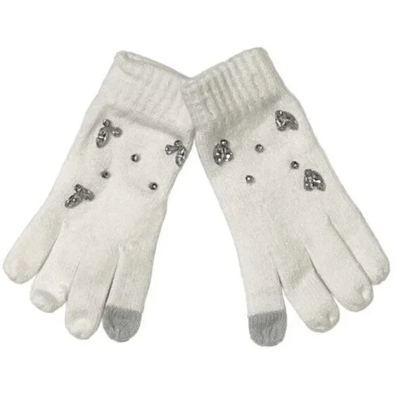 INC Gemstone Embellished Tech Gloves Ivory (444)