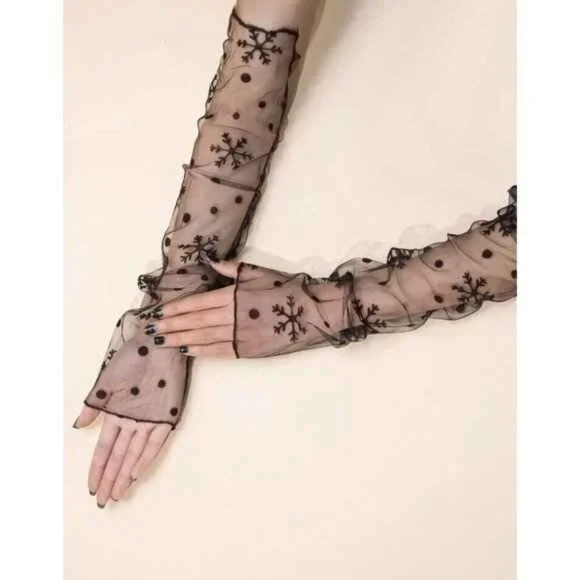 SNOWFLAKE Black Sheer Opera Gloves NEW