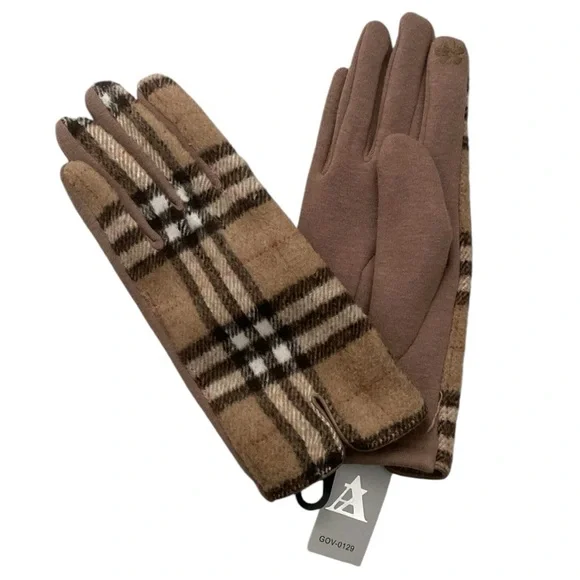 Cotton Blend Taupe Brown Striped Fashion Gloves