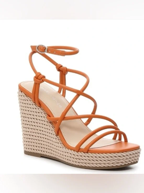 Marc Fisher Zeki Orange Strappy Rope Wedge Sandals