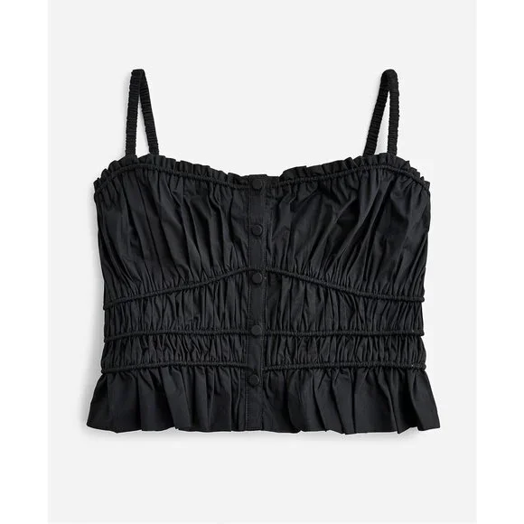 J.Crew Cinched-Waist Cotton Poplin Tank Top - Black - XL