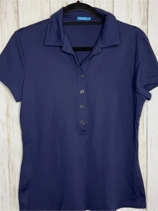 J McLaughlin Medium Navy Short-Sleeve Button-Down Blouse
