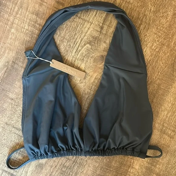 SKIMS (B9) recycled swim cut out halter triangle top Top 4X NWT GUNMETAL