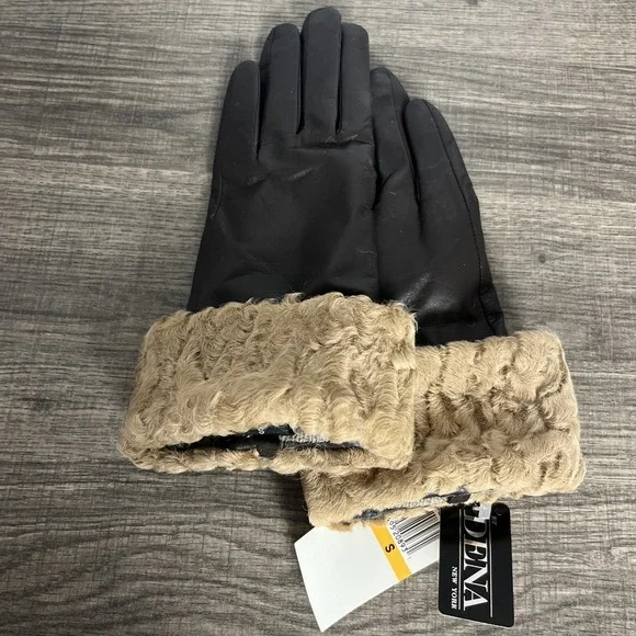 DENA New York Leather Gloves Cashmere Lined Size S Dark Brown Made in USA NWT