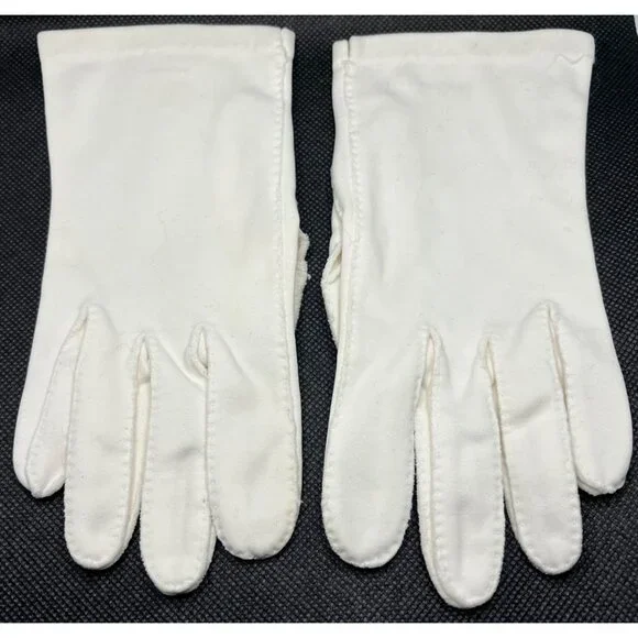 Vintage White Cotton Women's Gloves Double Woven Cotton Church Bridal Size 7
