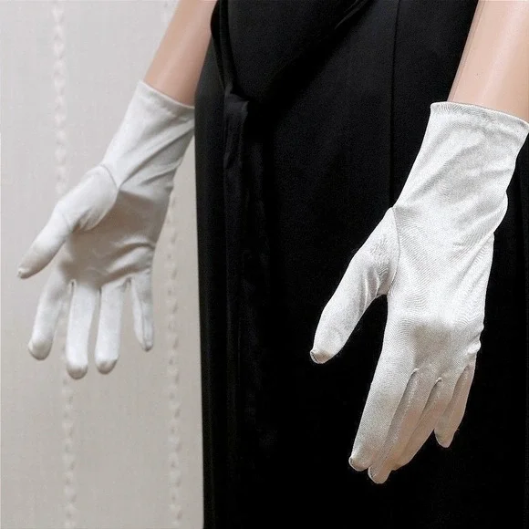 White Satin Wrist Length Gloves (2BL) Formal Dress‎ Gloves Prom Bridal