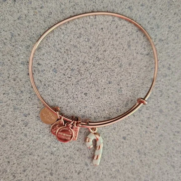 NWOT Alex and Ani Rose Gold Candy Cane Christmas Charm Bracelet Bangle 159