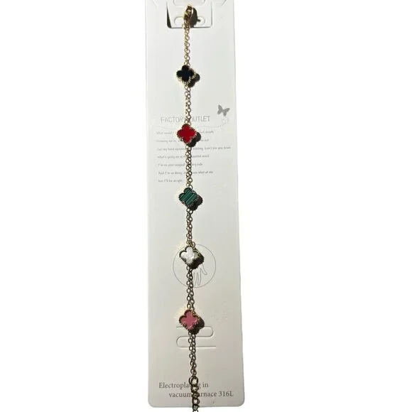 WOMENS GOLD PLATED MULTI COLOR MINI IRISH SHAMROCK STAINLESS STEEL BRACELET