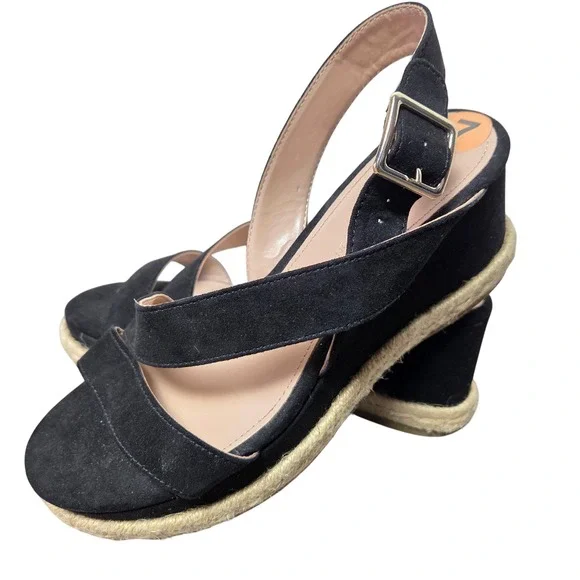 BCBGeneration Black Espadrille Wedge Sandals‎ Womens 7 Ankle Strap Crisscross