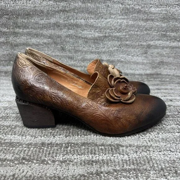 Spring Step L'Artiste Noora sz 11 Women's Pump style shoes Floral Design Brown