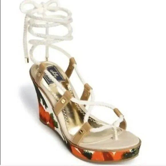 Milly for Sperry Topsider Floral Wedge Sandals with rope lace up