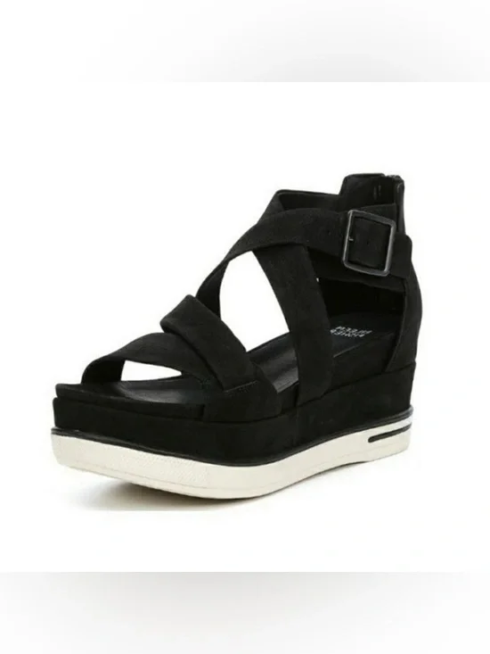 EILEEN FISHER Smart Sport Sandals black strappy platform wedge black size 7