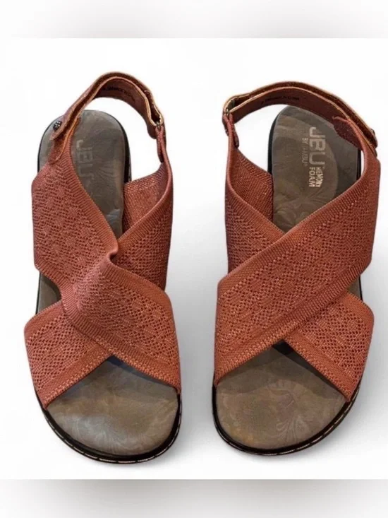 JBU Women's Rust Textured Elastic Crossover Sandal Jambu Alyssa Memory Wedge 8.5