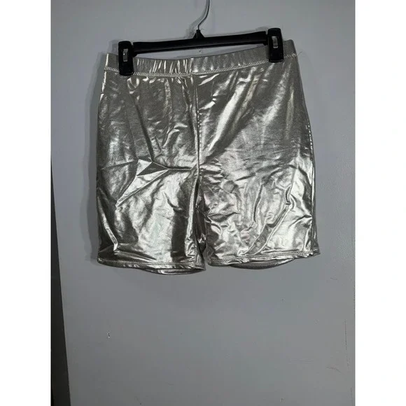 SKIMS metallic swim biker shorts in the color Nickel women's size large