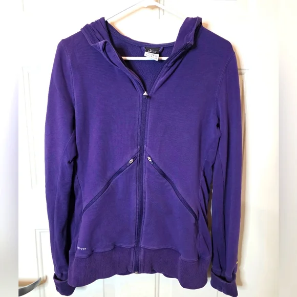 Nike Dri-Fit Zip Up Hooded Activewear Jacket‎ Thumb Holes Purple Size Medium