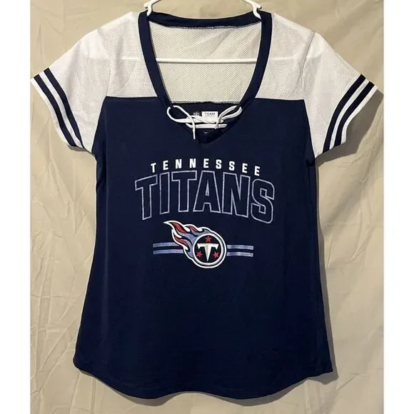 Tennessee Titans Short‎ Sleeve Lace Up Jersey Shirt Woman's Med