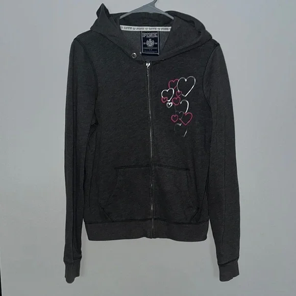 PINK Victoria's Secret Gray and Pink Zip-Up Hoodie