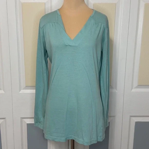 Patagonia Womens Aqua Blue Organic Cotton Tencel V-Neck Tunic Top 54530F9 M