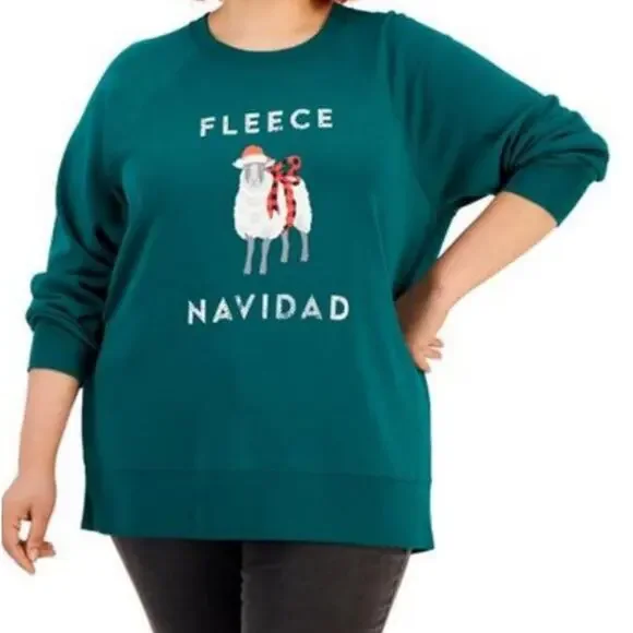 Style & Co Green Crewneck Christmas Sweatshirt Fleece Navidad Women's 2X
