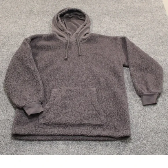 Madewell Gray Fuzzy Sherpa Hoodie Sweatshirt Pullover‎ Drawstring Size S