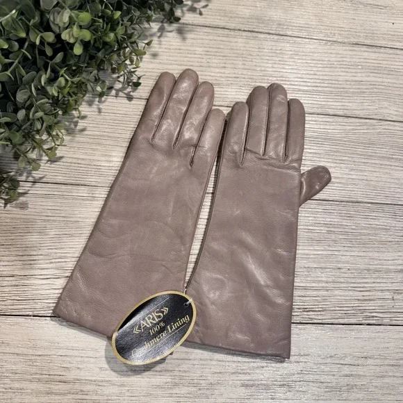 Vintage Womens Leather Cashmere Gloves Sz 7 Taupe Brown Gray Gift Wrap Available