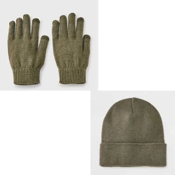 Wild Fable Olive Green Beanie And Gloves Set NWT One Size