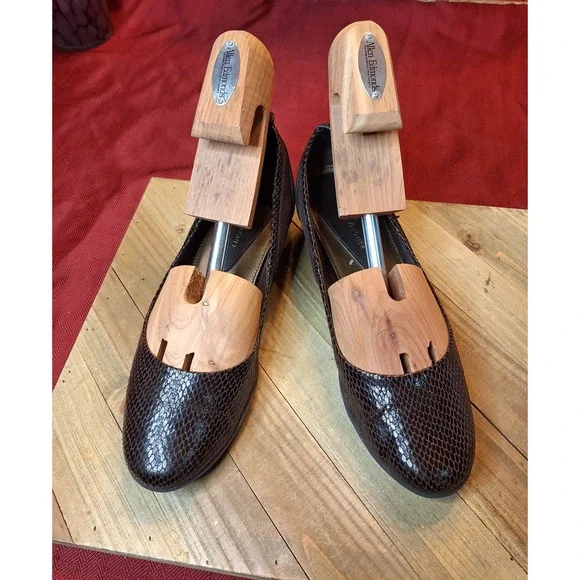 Etienne Aigner Carol Brown Snakeskin Embossed Suede Wedge Pumps Womens 8M
