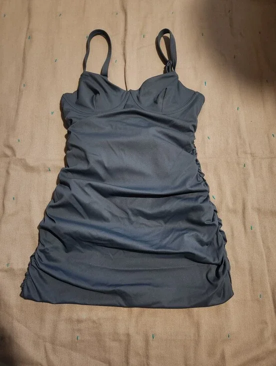 SKIMS Sculpting Swim Ruched One-Piece Suit Gray Sz Medium