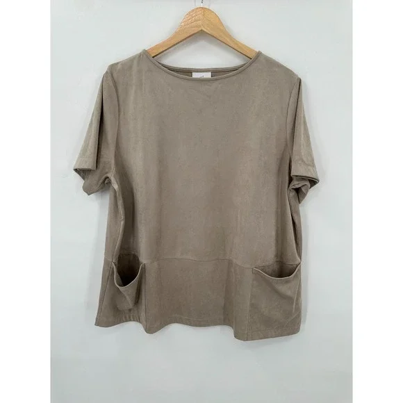 J. Jill Faux Suede Top Womens Relaxed Casual Neutral Timeless Career Office XL