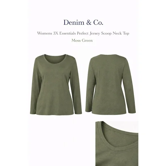 Denim & Co Womens 3X Essentials Perfect Jersey Scoop Neck Top Moss Green A259251