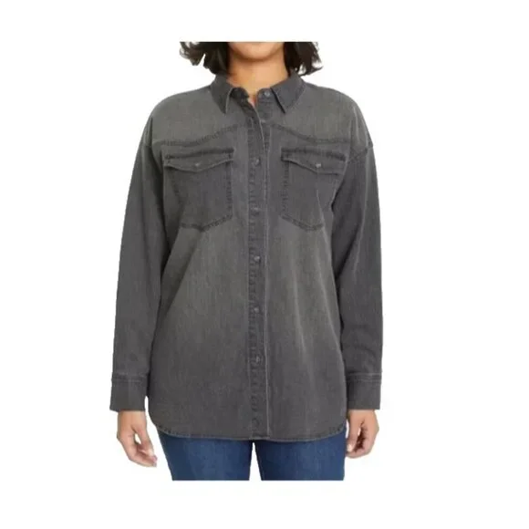 NEW Gloria Vanderbilt Women's L Grey Button-Up Chambray Shirt G1631