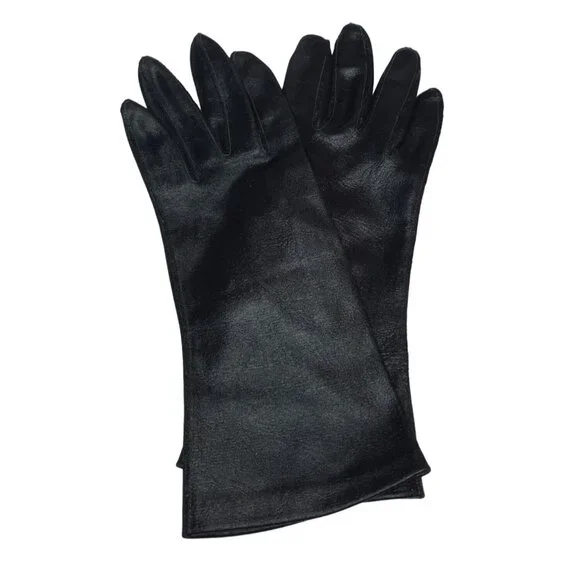 Vintage Hansen Black Cloth Wrist-Length Gloves Sz. 6