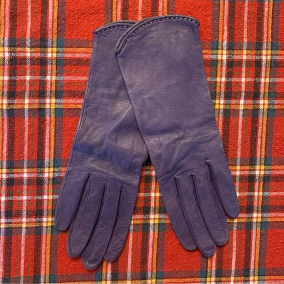 Purple Leather Driving Gloves Womens Size 7 Fashion Wrist Glove 100% Silk Lined