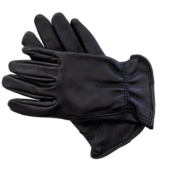 Deerskin Leather Black Winter Gloves - Size M / 7.5