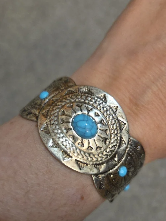 Faux Turquoise Stone Silver-Tone Cuff Bracelet - Women Jewelry New Never Worn