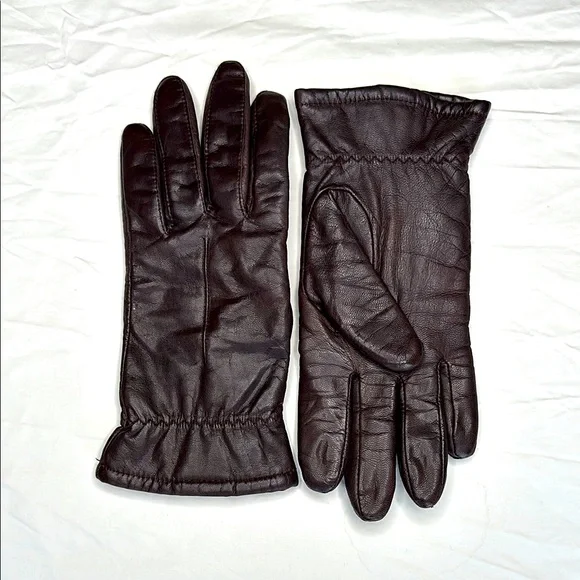 Women’s Brown Genuine Leather Full-Finger Gloves with Stitching. GREAT CONDITION