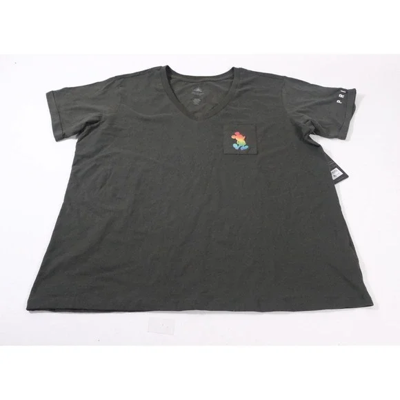 Disney Shirt Womens 1X Pride Collection Love Rainbow Mickey V-Neck Pocket Gray