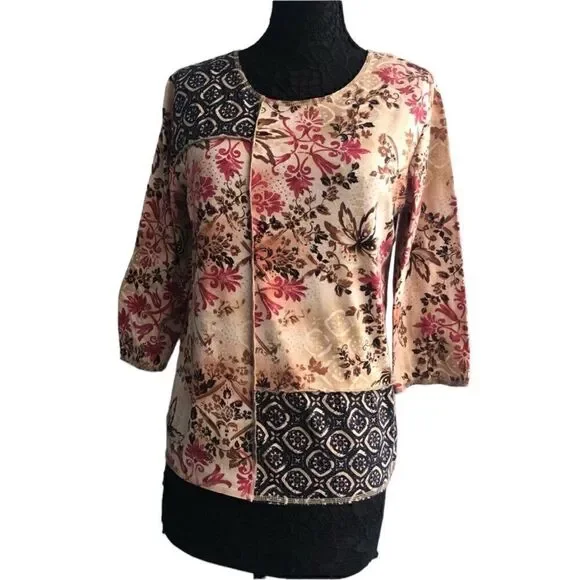 ALFRED DUMNER Women’s Blouse Top in Red Beige, Red, Black in Size: Medium