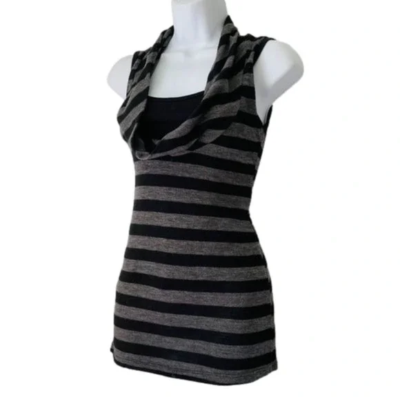 Striped Bodycon Cowl Neck Tunic
