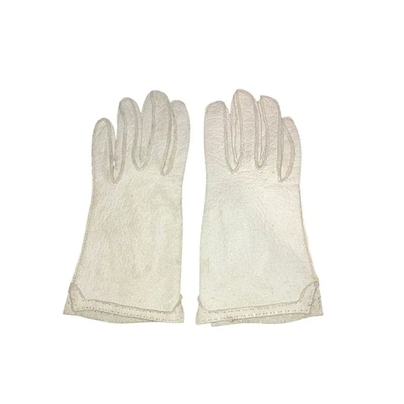 Ben Berger Vintage Off White Pebbled‎ Leather Mid Length Gloves, Cream Textured