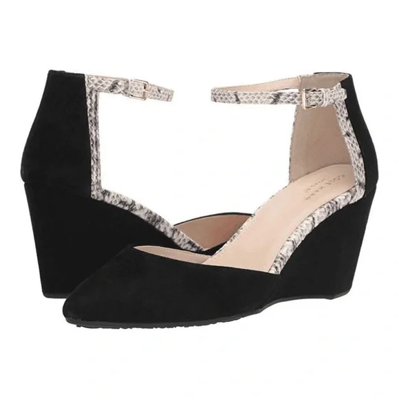 COLE HAAN Lara Ankle Strap‎ Black Suede Pumps Shoes Size 8