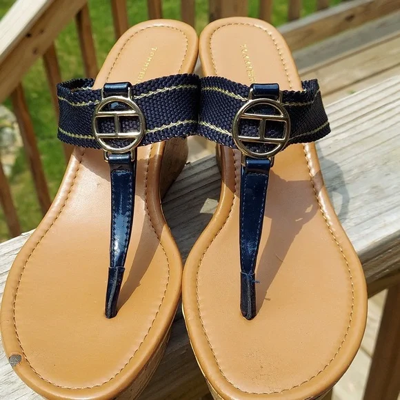 Tommy Hilfiger Cork Wedge Heels Slip on sandals Sz 9.5