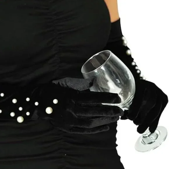 Long Velvet Black Gloves