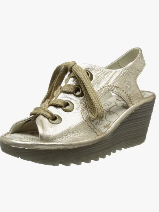 Fly London Ylva Borgogna Open Toe Wedges Size 39