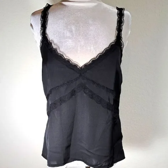 Aqua Women's Camisole Black Size XL Lace Trim Adjustable Straps Side Zipper NWOT