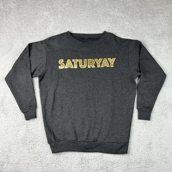 Avon Sweatshirt Womens XS Gray Gold Tone Long Sleeve Crew Neck‎ Saturyay