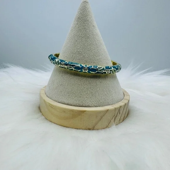 Floral Teal Theme Enamel Hollow Out Cloisonne Bangle