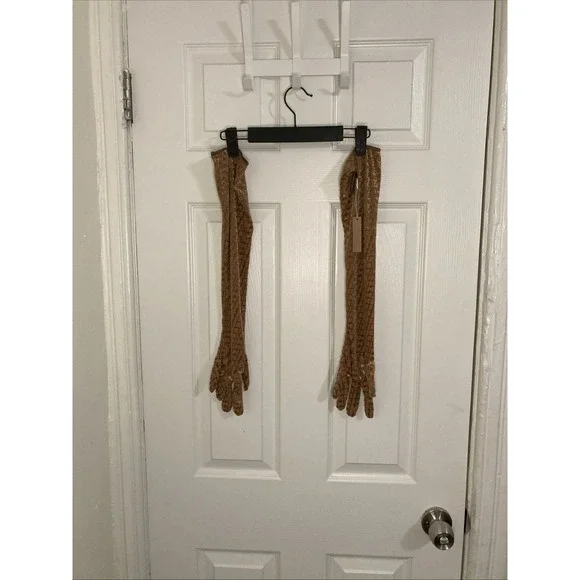 NWT SKIMS Chai Brown‎ Velvet Monogram Long Gloves Women's Small M