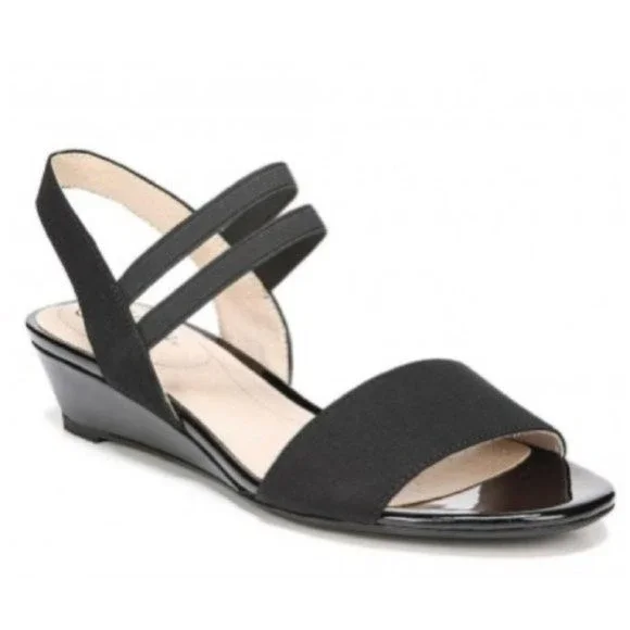 6W 6 W WIDE‎ LifeStride Womens Black Yolo Ankle Strap Low Wedge Sandals Shoes