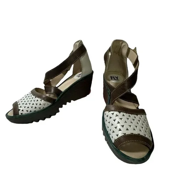 Fly London Yumo Open Toe Perforated Sandal white Size 38 (7.5-8US)